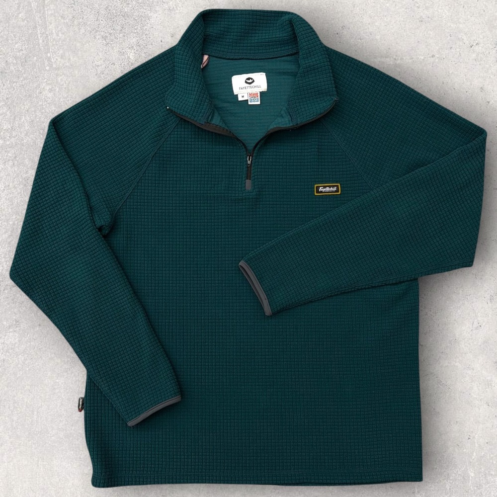 Fayettechill Mens Polartec Power Grid 1/4 Zip Waffle Fleece Pullover Green M USA